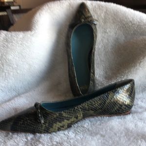 Green & Black Snakeskin embossed Leather Frances Valentine Flats 10B